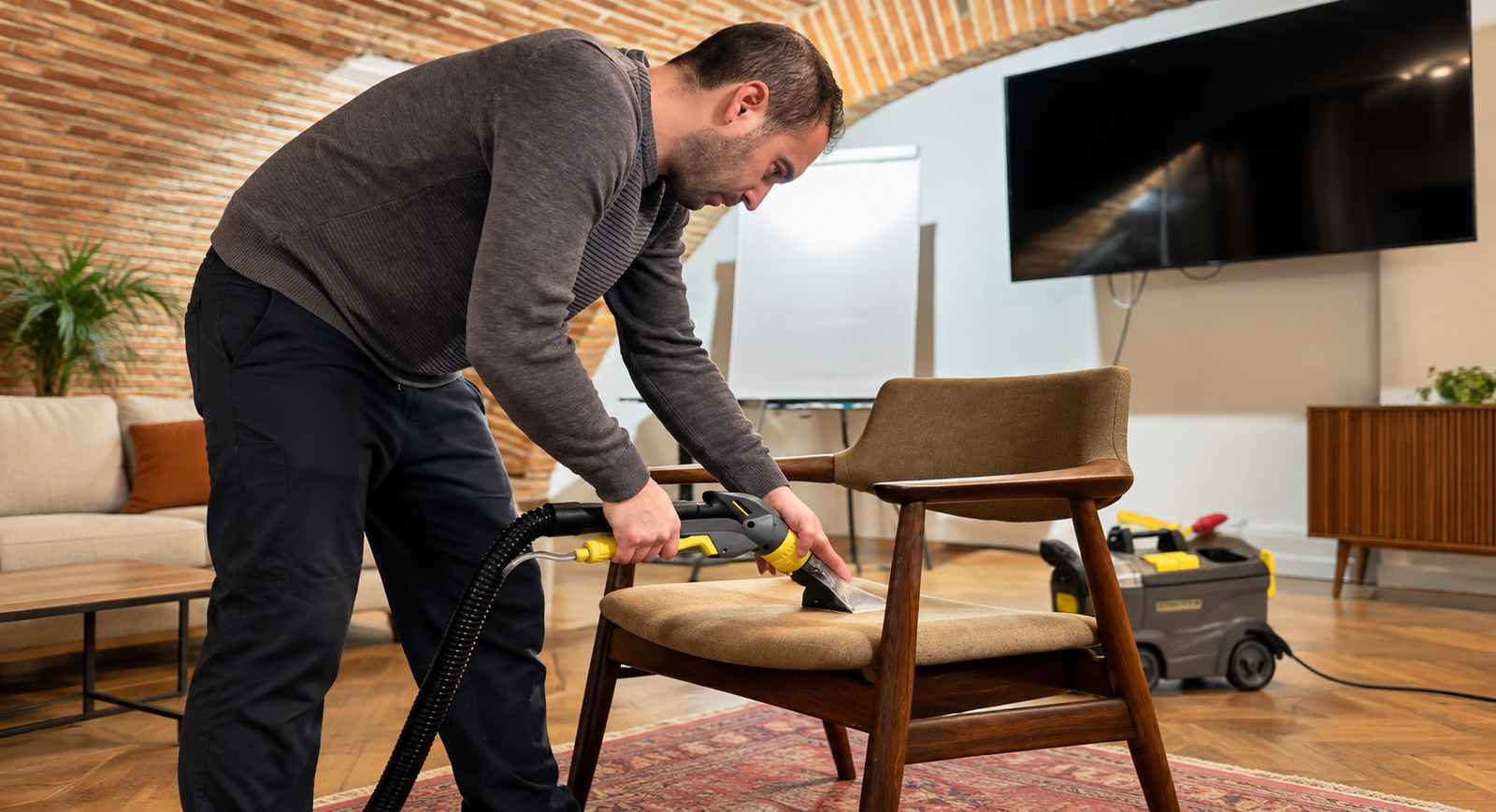 Nettoyage d’un fauteuil à domicile par RAFFCLEAN, expert de l’ameublement